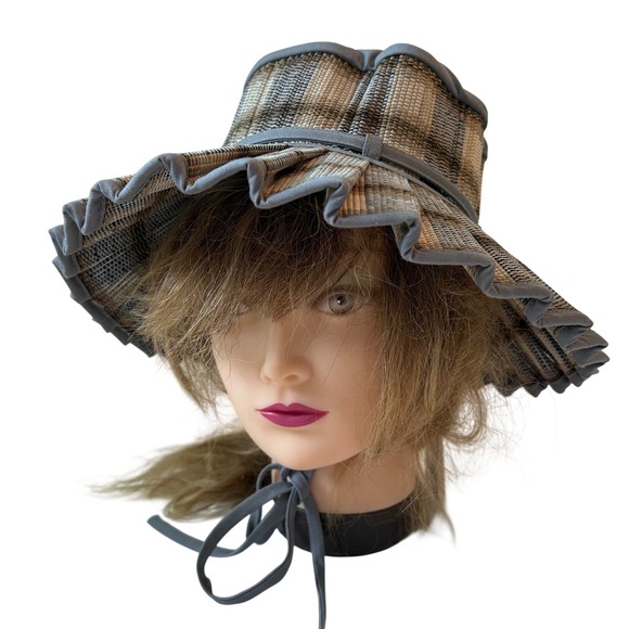 Lorna Murray Taroko Vienna Hat Grey Beige Check Natural Fibre Sun Hat Small NEW - Picture 8 of 8